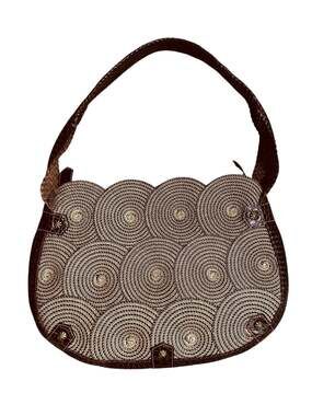 Vintage Eric Javits Raffia Shoulder Bag with Leather Trim-RARE